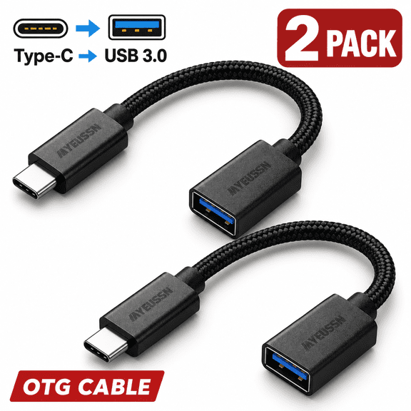 USB C to USB 3.0 Adapter 2 Pack, USB C Male to USB Female OTG Cable Thunderbolt3 to USB Adapter Compatible with MacBook Pro/Air, iPhone 16 Pro Max/16 Plus/16e/15, Samsung Galaxy S25/S24/S23
