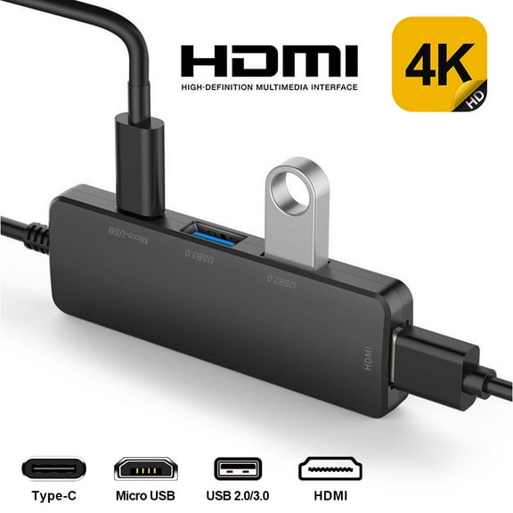 USB C to USB Adapter,4 in 1 USB C to HDMI Adapter with 4K HDMI, 5Gbps USB 3.0,USB 2.0 ,100W Micro USB Charging Port for MacBook/Pro/Air/iPhone