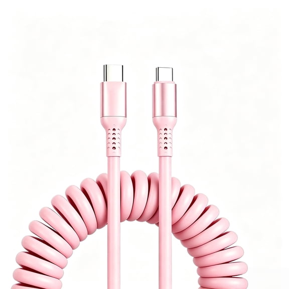 USB C to USB C Cable 4ft, Retractable car charger usb c-Pink, 1 Pack