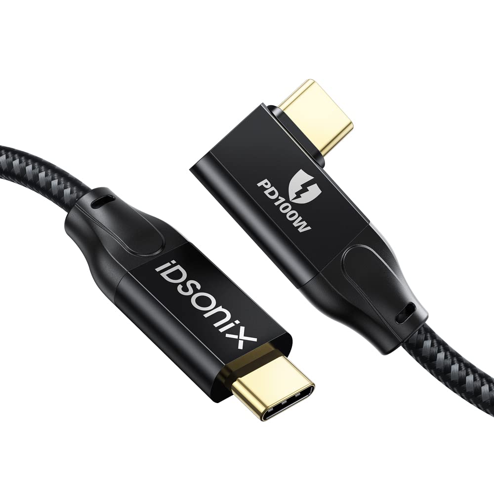 IDSONIX Smart USB-C To USB-C Cable 16.4 Ft | 20Gbps Data, 100W Fast Charging, 4K 60Hz Video | Right Angle & Nylon Braided