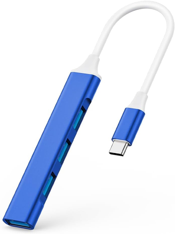 USB C to USB Hub Adapter, 4 Port (1 USB 3.0 + 3 USB 2.0), 5Gbps High Speed Data, Slim Aluminum Type C Hub for MacBook & USB-C Laptops (Royal Blue)