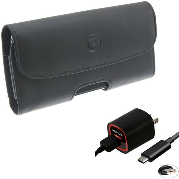 USB Cable 2.4A Home Charger w Holster Leather Case Belt Clip for Motorola Moto Z2 Force Z Force Droid, Revvlry Plus, Edge Plus, G7 G Stylus Power (2020) - OnePlus 6T, 8, 6, 5G UW