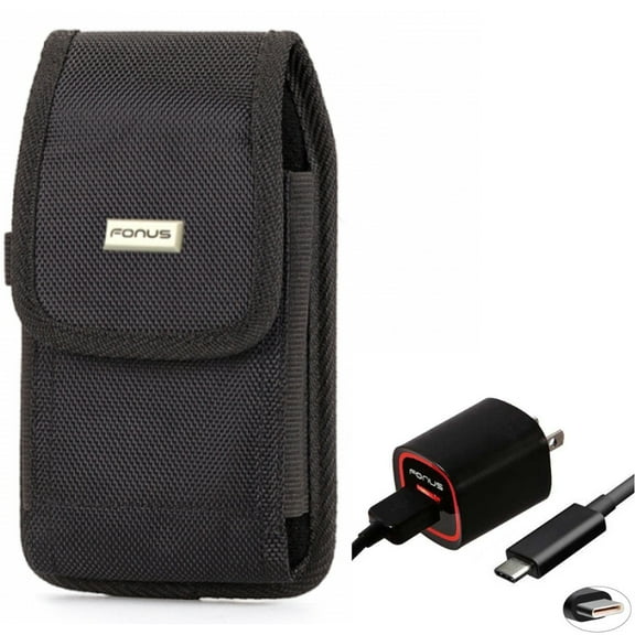 USB Cable 2.4A Home Charger w Holster Swivel Case Belt Clip for Coolpad Legacy S - Cricket Influence, Icon 2 - Google Pixel 6 4 XL 3a XL 3 XL 2 XL Pro 5a 5G 4a 5G - HTC U12 Plus