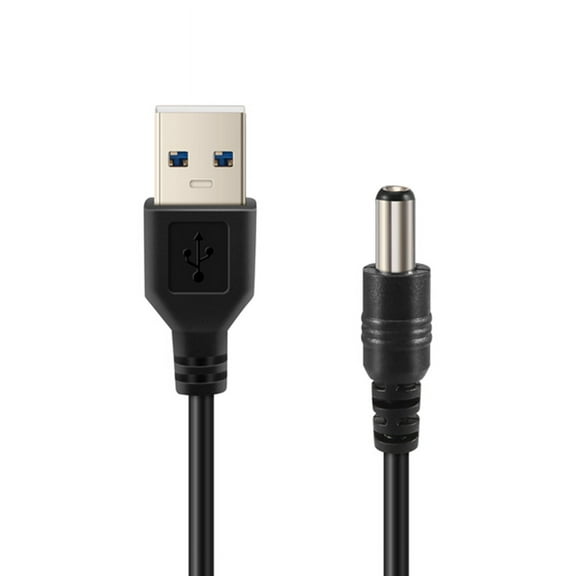 USB Cable 5.5mm / 2.1mm 5V DC Jack Power Cable (Black, 75cm)