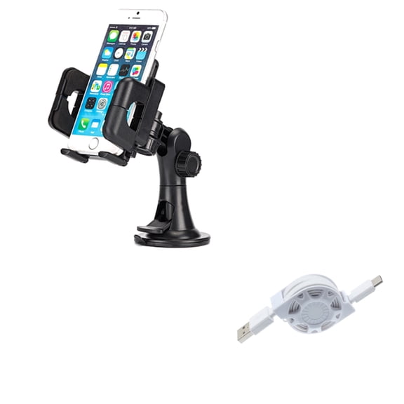 USB Cable & Car Mount for Samsung Galaxy S22,Ultra,S21,Ultra,S20 Ultra,Plus,Fan Edition,FE 5G - Retractable Type-C Charger + Dash Windshield Holder Combo