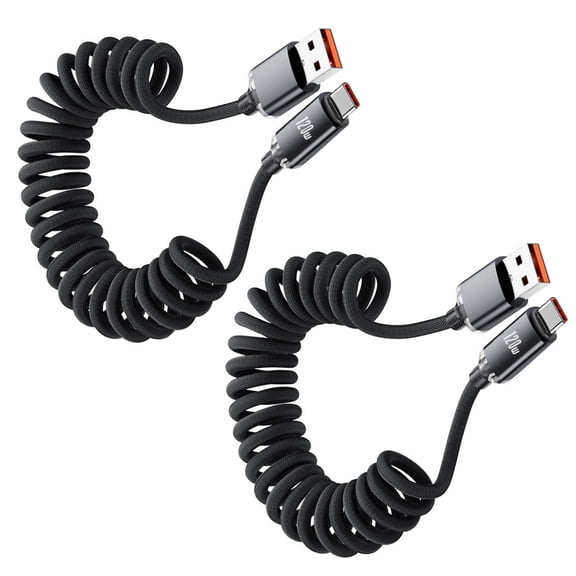 USB Cable Retractable 120W, Nylon Braided Fast Charging Cable with Spring Loaded Design, 3.3ft/6.6ft USB