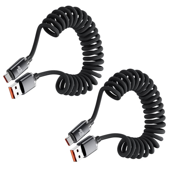 USB Cable Retractable 120W, Nylon Braided Fast Charging Cable with Spring Loaded Design, 3.3ft/6.6ft USB