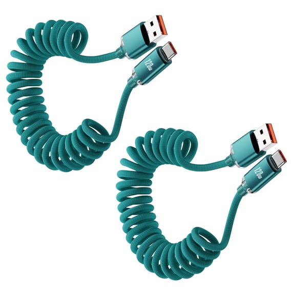 USB Cable Retractable 120W, Nylon Braided Fast Charging Cable with Spring Loaded Design, 3.3ft/6.6ft USB