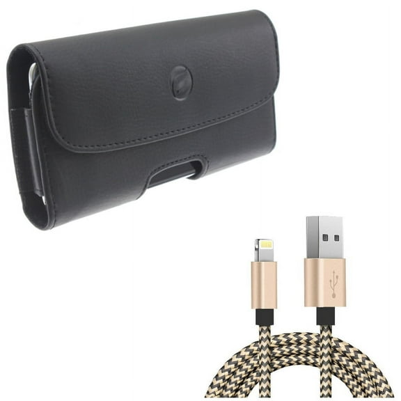 USB Cable w Case Belt Clip for iPhone XS/X - 6ft Charger Cord Power Wire, Leather Holster Cover Pouch Loops for iPhone XS/X