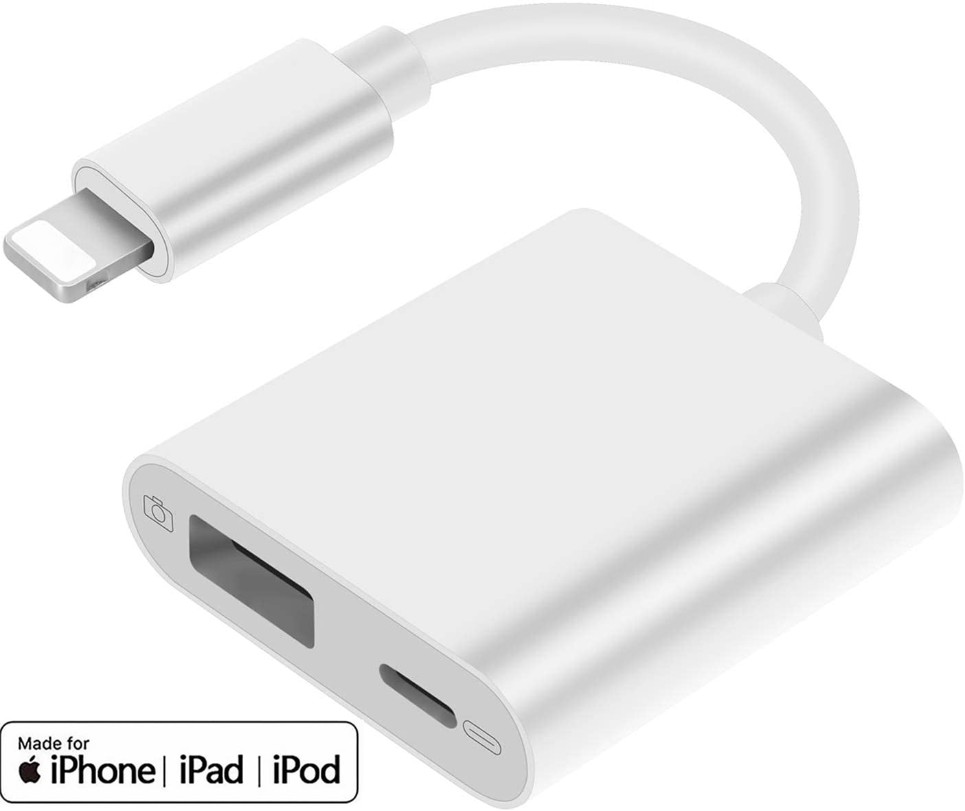 USB Camera Adapter with Charging Port, Lightning to Camera USB Female