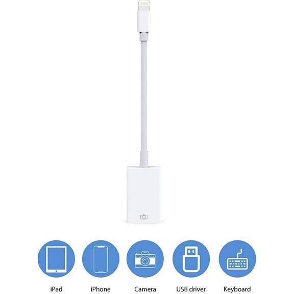 USB Camera Adapter, USB 3.0 Female OTG Adapter Compatible with Phone/Pad, Support Connect Camera, Card Reader, USB Flash Drive, Keyboard ,Support iOS 9.2 or Later, No APP Needed Plug & Play -White