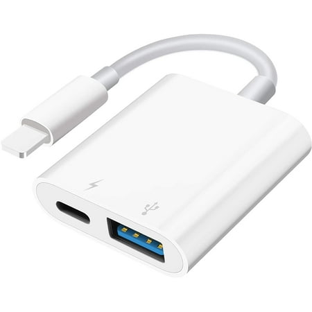 USB Camera Adapter, USB Female OTG Adapter Compatible with iPhone iPad, Portable USB Adapter for iPhone with Charging Port, No Application, Plug and Play