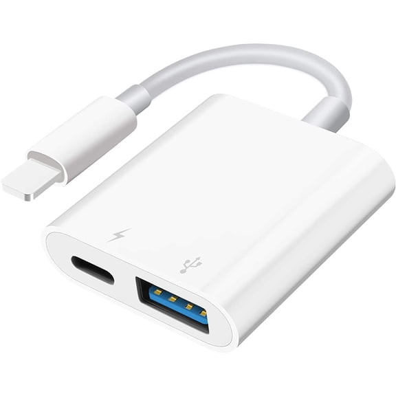 USB Camera Adapter, USB Female OTG Adapter Compatible with iPhone iPad, Portable USB Adapter for iPhone with Charging Port, No Application, Plug and Play