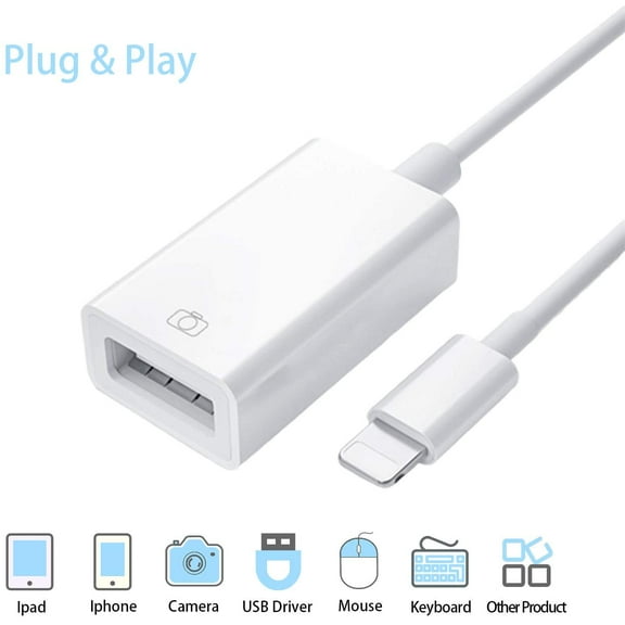 USB Camera Adapter, USB OTG Adapter Compatible with iPhone 11 X 8 7 6 iPad Air Pro Mini, USB Female OTG Adapter Supports USB Flash Drive, Mouse, Keyboard Electric Piano Drum, Game Controller