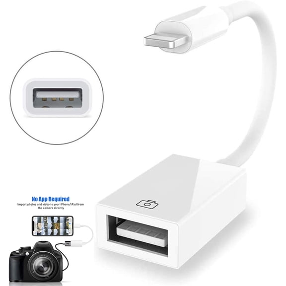 USB Camera Adapter, USB OTG Cable Adapter Compatible with iPhone/iPad, Support iOS 14 and Before, USB Female Supports Connect Card Reader, Keyboard, Mouse, USB Flash Drive