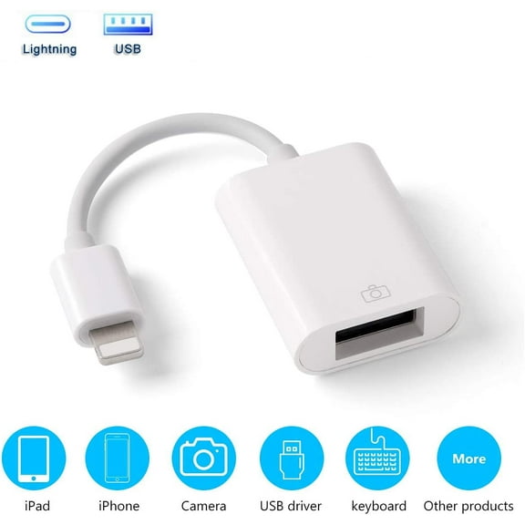 USB Camera Adapter for iPad iPhone, OTG Cable Compatible with iPhone 11 X Max 8 7 6 Plus iPad Mini Air, Support USB Flash Drive, Keyboard, Mouse, Card Reader, Hub, iOS 9.2 to 13(White)