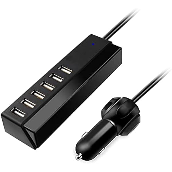 USB Car Charger, 6-Port Fast 65W Car Charger Cigarette Lighter Adapter DC with Smart Identification Compatible with iPhone, Android, Tablet and Other USB Devices