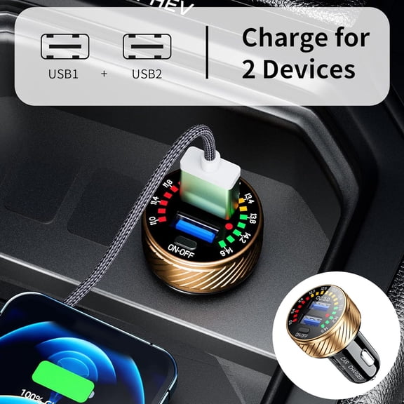 USB Car Charger Advanced Port with Color Display Panel for Fast Charging and Efficient Device Management in Vehicles
