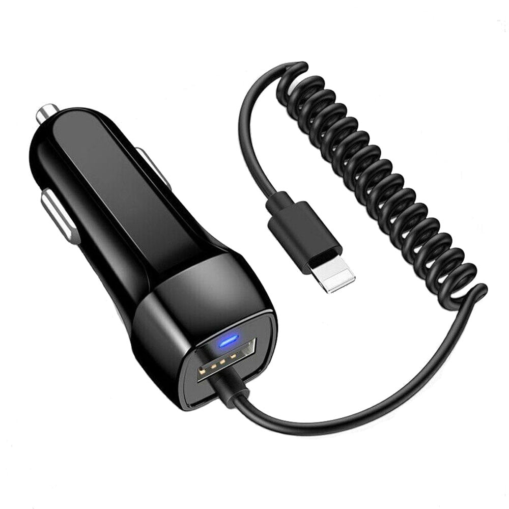 Idealforce Fast Charging USB Car Charger, 4.9ft Cable, Black, for iPhone and Samsung