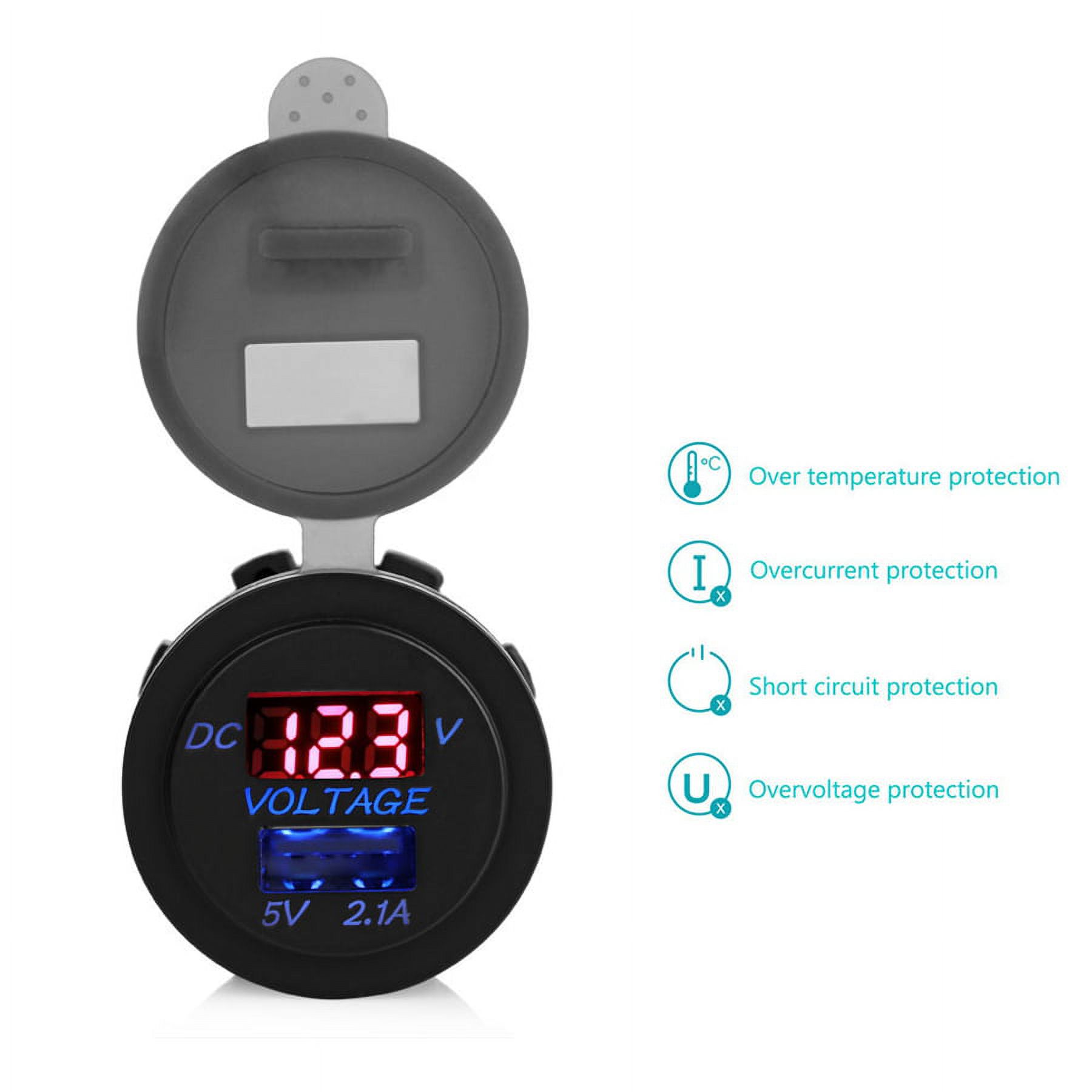 USB Car Power Outlet Charger Socket Voltmeter Adapter Blue Led 2.1A