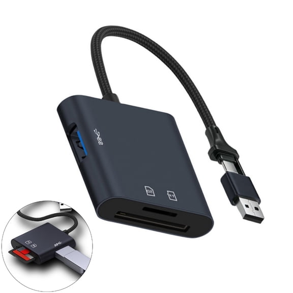 USB Card Reader with Type-A and Type-C Ports, High-Speed Aluminum