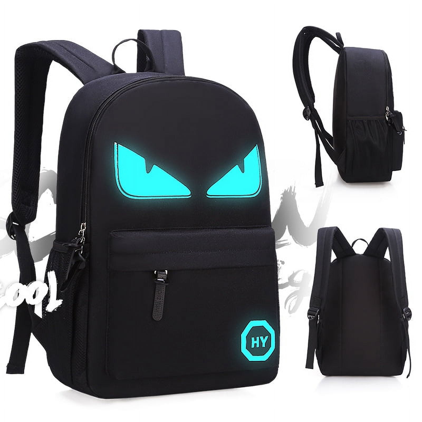 Luminous Glow In Dark Cool Boys School Backpack, Black Color, Large Size,  11.5(L) x 6.7(W) x 18.9(H) inches (Powerbank Not Included)