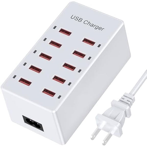 USB Charger 10-Ports USB Charging Station for Multiple Devices USB Wall Charger Power Hub Strip Smart Plug Charging Dock Block Compatible for iPhone Xs/XR,iPad,iPod,Laptops and Smart Phones