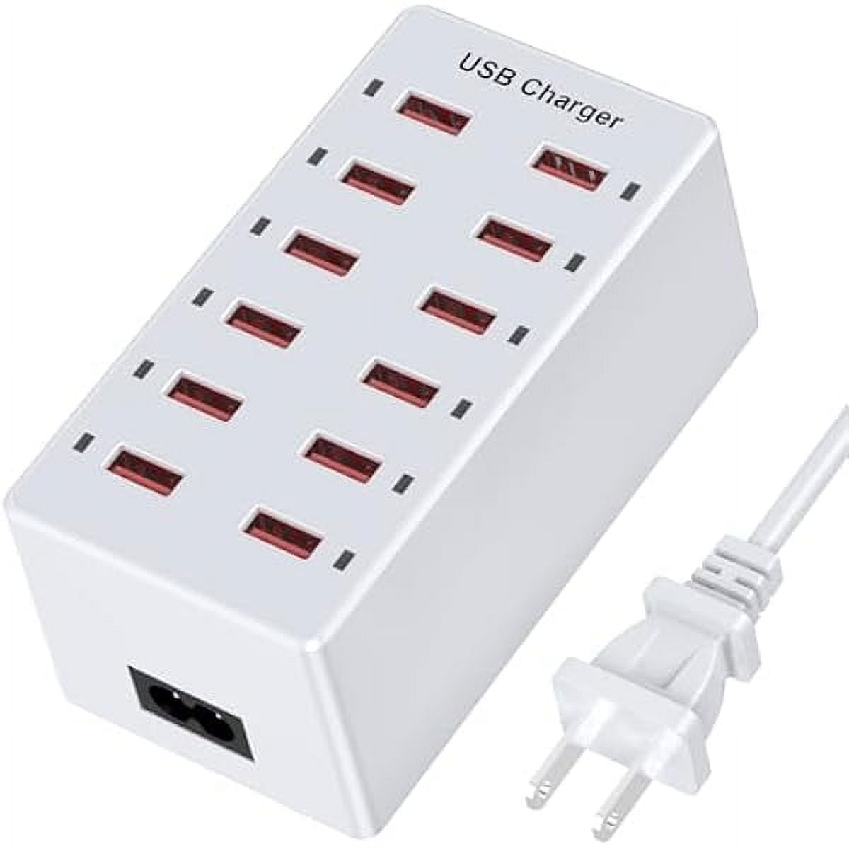 USB Charger 12-Ports USB Charging Station for Multiple Devices USB Wall Charger Power Hub Strip Smart Plug Charging Dock Block for iPhone Xs/XR,iPad,iPod,Galaxy S9/S8,Laptops and Smart Phones 60W