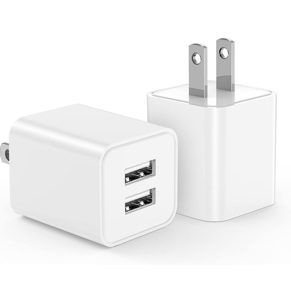 USB Charger, 12W Dual 2-Port 2.4 Amp Wall Charger USB Plug Charger Wall Plug Power Adapter Fast Charging Cube Compatible Apple iPhone, iPad, Samsung Galaxy, Pixel, Note, HTC, LG & More (White) 2-Pack