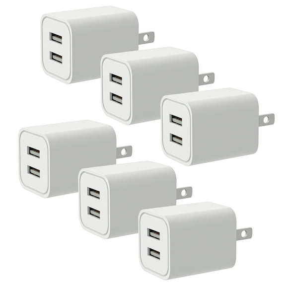 USB Charger, 2.1A/5V Dual 2-Port USB Block Charger Wall Plug Power Adapter Fast Charging Cube Compatible with Apple iPhone, iPad, Samsung Galaxy, Note, HTC, LG & More (White, 6-Pack)