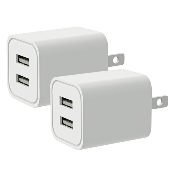 USB Charger, 2.1A/5V Dual 2-Port USB Plug Charger 10W Wall Plug Power Adapter Fast Charging Cube Compatible with Apple iPhone, iPad, Samsung Galaxy, Note, HTC, LG & More (2-Pack) (White)