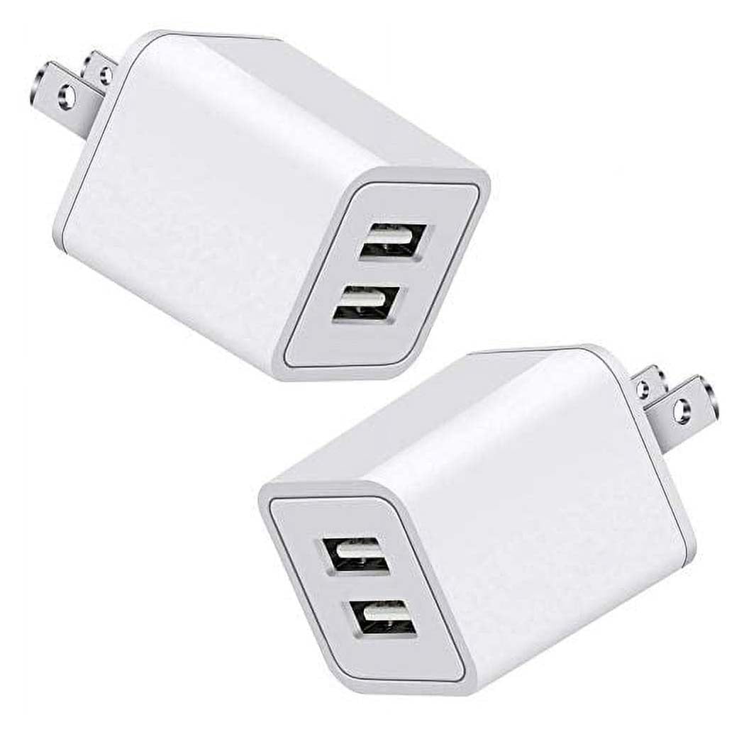 CuWire USB Dual Port 2.4 Amp Wall Charger for Apple iPhone, Samsung Galaxy, 2 Pack