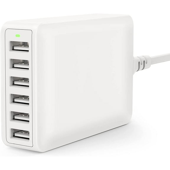 USB Charger 60W USB Charging Hub 12A 6-Port Desktop USB Charging Station with Multiple Port Compatible with iPhone 14 Pro Max 13 Pro Max Mini 12 Pro Max 11 X SE, iPad Pro Air Galaxy S23 (White)