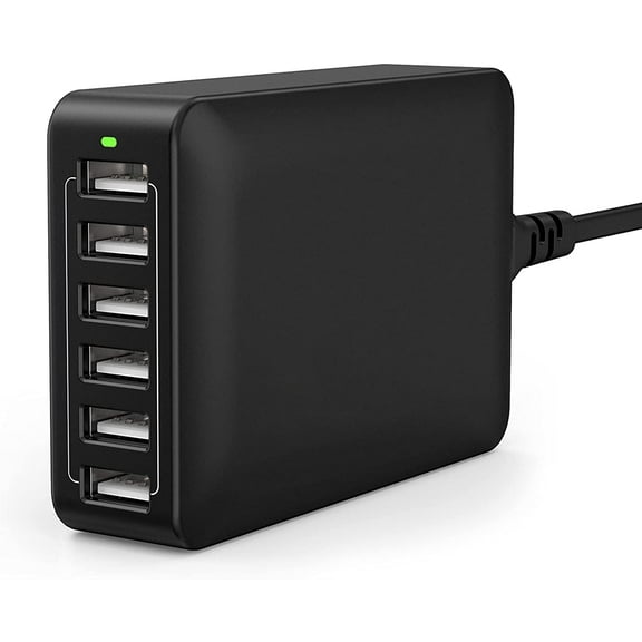 USB Charger 60W USB Charging Hub 12A 6-Port Desktop USB Charging Station with Multiple Port Compatible with iPhone 14 Pro Max 13 Pro Max Mini 12 Pro Max, iPad Pro Air Galaxy S23 Edge Note Tablet Black