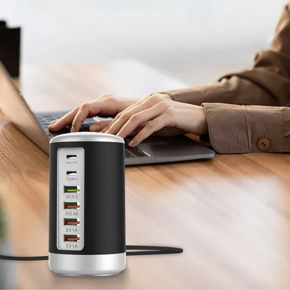 USB Charger,65W USB Charging Station Fast Charger Charging Station for Multiple Devices, Universal USB C USB-A 6-Port Charging Tower Hub Tablets, Smartphones Smart Watch and More
