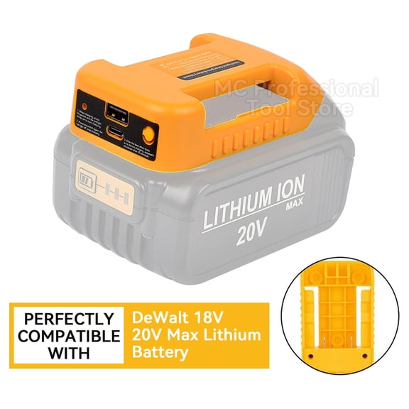 USB Charger Adapter for De.walt 18V 20V Lithitum Battery Portable Type-C Port Fast Charging Battery Storage Rack Holder Case