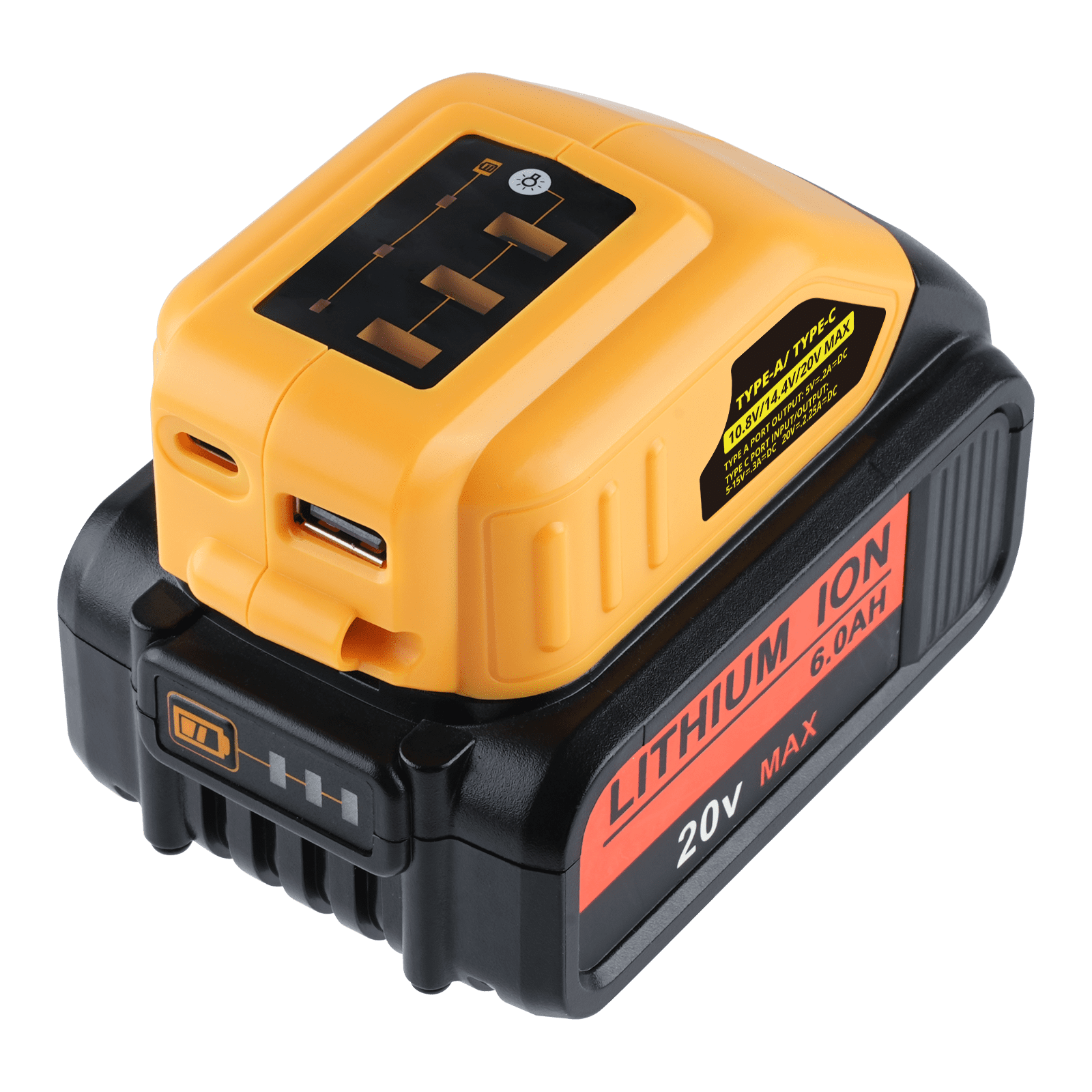 USB Charger Adapter for Dewalt 20V Li-ion Battery with USB Output & Type-C Fast Charging Interface(Adapter Only)
