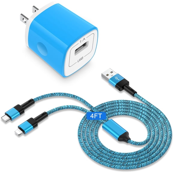 USB Charger Block,1Pack 2-in-1 Android&iPhone Multi Charging Cable Type C Charging Cord 4FT&1Pack USB Wall Charger Adapter iPhone Charger USB-C Cable Fast Charging Block Compatible for iPhone Android