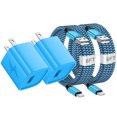 thumbnail image 1 of USB Charger Block, 2 Pack USB Wall Charger with 6FT Type C Charging Cable USB C Cable Phone Cables, Charging Block Phone Charger Android Charger, Fast Charging Type C Power Adapter USB Brick, Blue, 1 of 9