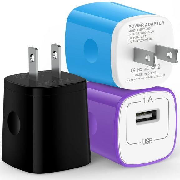 USB Charger Block,3Pack ABCPOW USB Wall Charger Block 1A Android Phone Charger Block Fast Charging Block USB A Charger Block Brick USB Charger Power Adapter Plug for iPhone Wall Charger,Multicolor