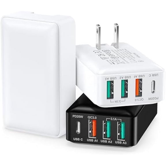 USB Charger Block 4-Port, YJJSKEJI 40W USB Fast Charging Wall Charger Foldable Plug Flat PD+QC Travel Power Adapter for iPhone 16 15 14 13 iPad Pro Galaxy S24 A15 Android Phones and Acc -3Pack