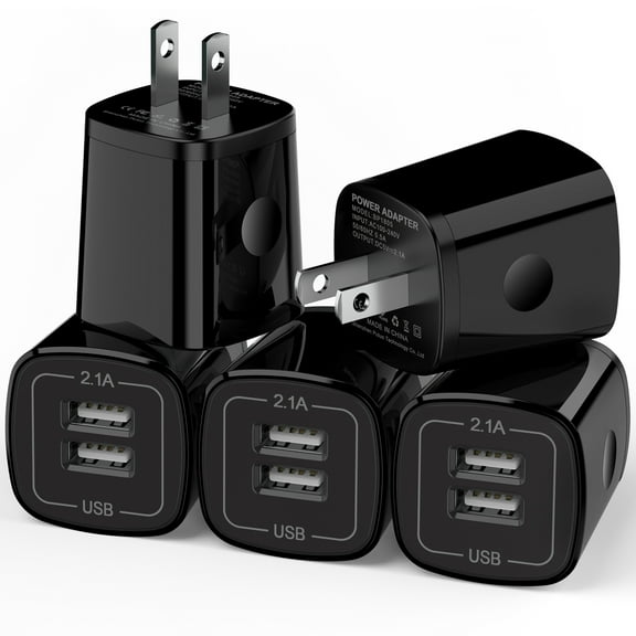 USB Charger Block,5Pack ABCPOW USB Wall Charger Block 2.1A Dual USB Android Charger Block USB A Fast Charging Block USB Brick USB Wall Plug Phone Charger Adapter USB Box USB Power Adapter,Dark Black