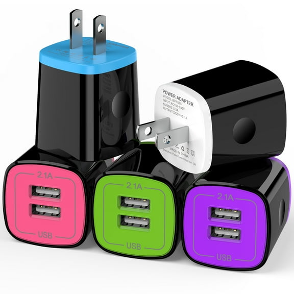 USB Charger Block,5Pack ABCPOW USB Wall Charger Block 2.1A Dual USB Android Charger Block USB A Fast Charging Block USB Brick USB Wall Plug Phone Charger Adapter USB Box USB Power Adapter,Multicolor1