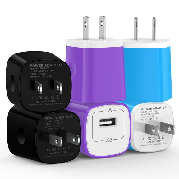 USB Charger Block,6Pack ABCPOW USB Wall Charger Block 1A Android Phone Charger Block Fast Charging Block USB A Charger Block Brick USB Charger Power Adapter Plug for iPhone Wall Charger,Multicolor