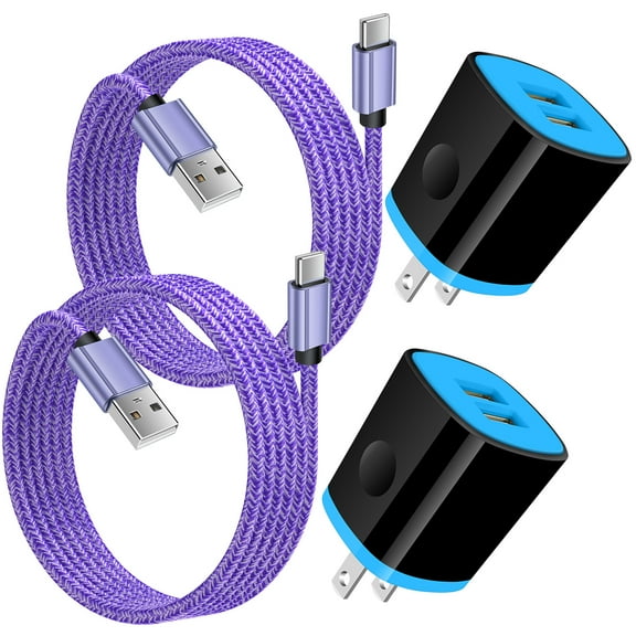 USB Charger Block,ABCPOW 2PCS 2.1A USB Wall Charger Block with 2PCS Nylon Android Type C Charger Cable USB C Charging Cable 6ft USB Brick Phone Charger Adapter USB Plug Fast Charging Block