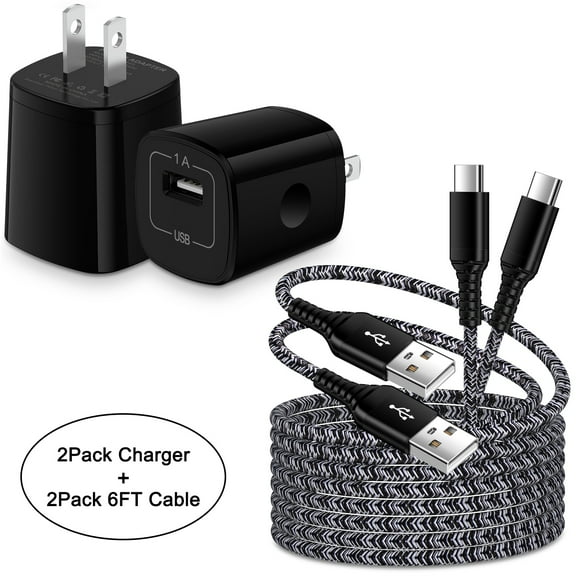 USB Charger Block,ABCPOW 2Pack USB C Charger Cable 6ft & 2pcs Android Charger Block Type C Charging Cable USB Charger Adapter Wall Plug 3A Phone Charger Cord Type C Charging Block USB C Charger 6ft