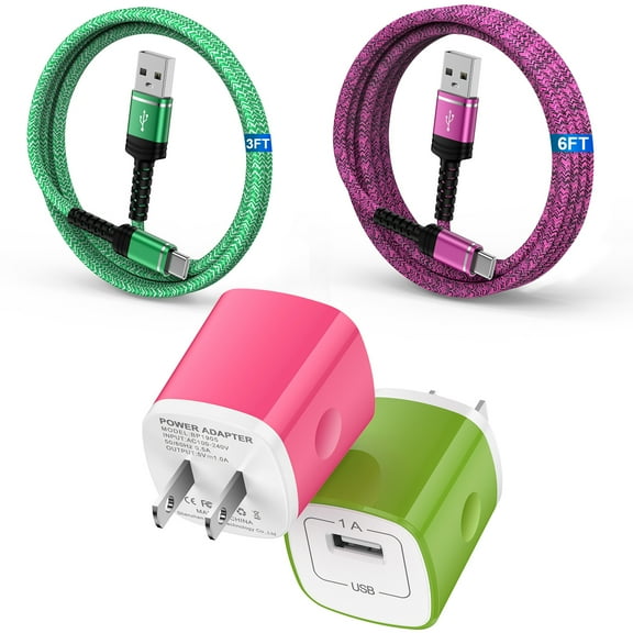 USB Charger Block,ABCPOW 2Pack USB C Charger Cable 6ft 3ft & 2pcs Android Charger Block Type C Charging Cable USB Charger Adapter Wall Plug Phone Charger Cord Type C Charging Block USB C Charger 6ft