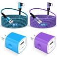 thumbnail image 1 of USB Charger Block,ABCPOW 2pcs 1A USB Wall Charger Block Adapter Plug w/ 2pcs Right Angle Nylon Android Type C Charger Cable 6FT USB C Charging Cable 6FT Phone Charger Cord Type C Fast Charging Block, 1 of 8