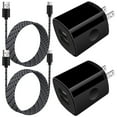 thumbnail image 1 of USB Charger Block,ABCPOW 2pcs 2.1A USB Wall Charger Block with 2pcs Nylon Android Type C Charger Cable USB C Charging Cable 3ft Phone Charger Adapter Charger Box Fast Charging Block,Dark Black, 1 of 8