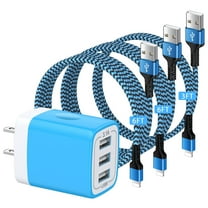 Compatible for iPhone Charger Fast Charging, 3 Port Charger Block with 3/6/6FT Charging Cable, USB Charger Adapter Wall Charger Plug Power Station USB Brick Cube Compatible for iPhone, Blue